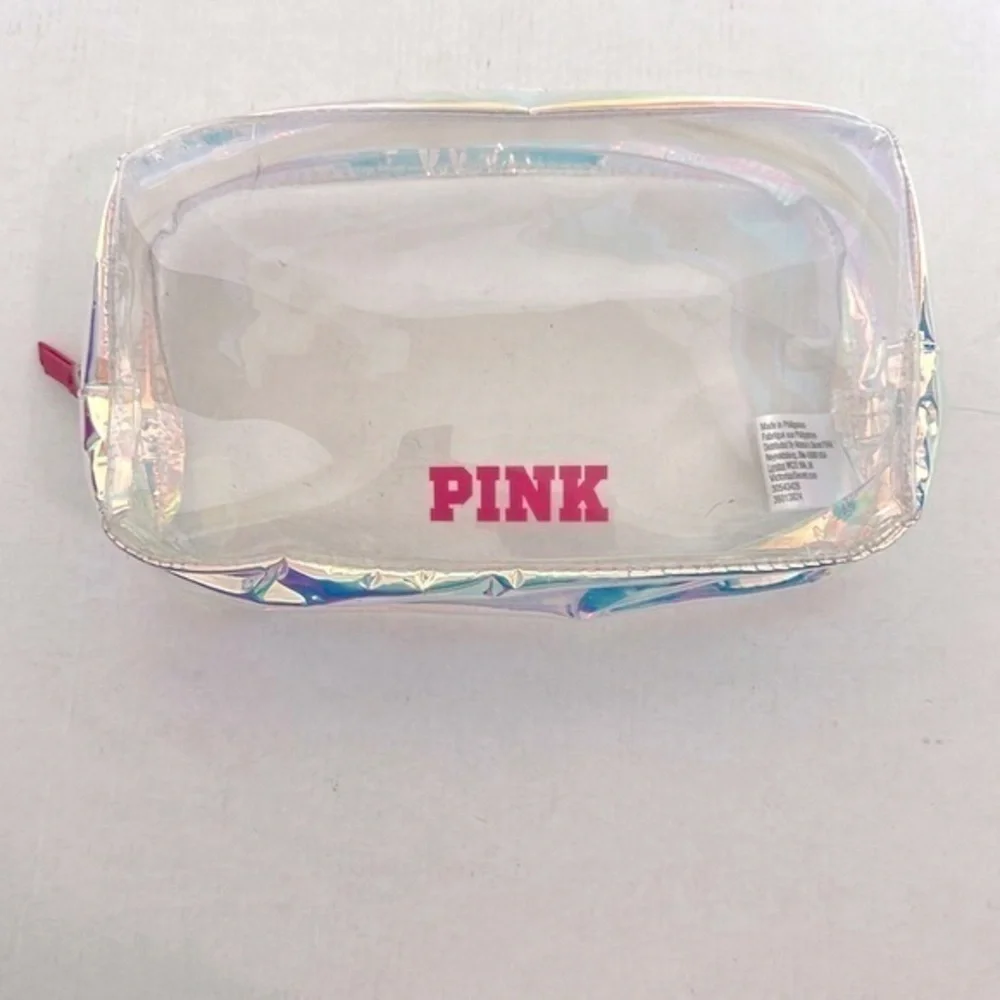 VICTORIAS SECRET PINK Iridescent Clear Makeup Bag NWOT